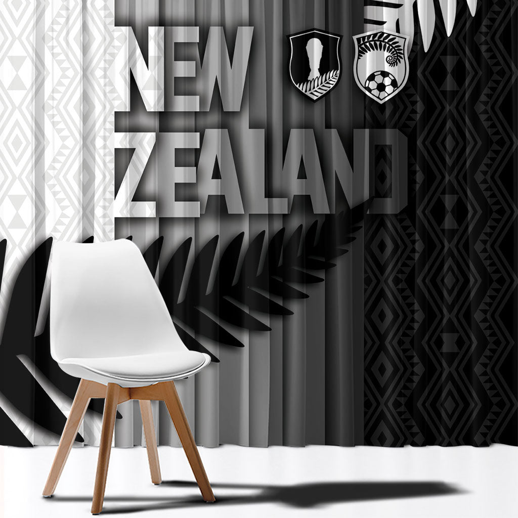 New Zealand Football Window Curtain Silver Fern Maori Pattern Monochrome DT05 - Polynesian Pride