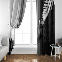 New Zealand Football Window Curtain Silver Fern Maori Pattern Monochrome DT05 - Polynesian Pride