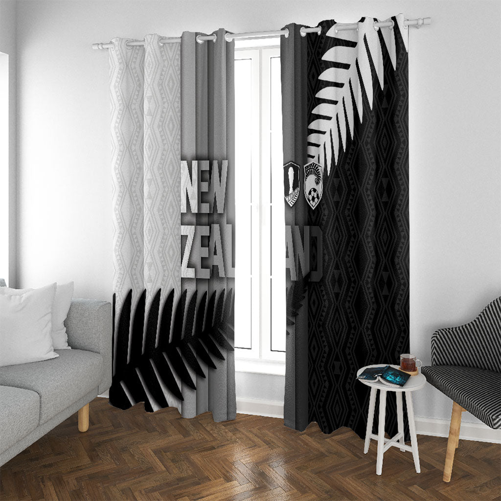 New Zealand Football Window Curtain Silver Fern Maori Pattern Monochrome DT05 With Grommets White - Polynesian Pride