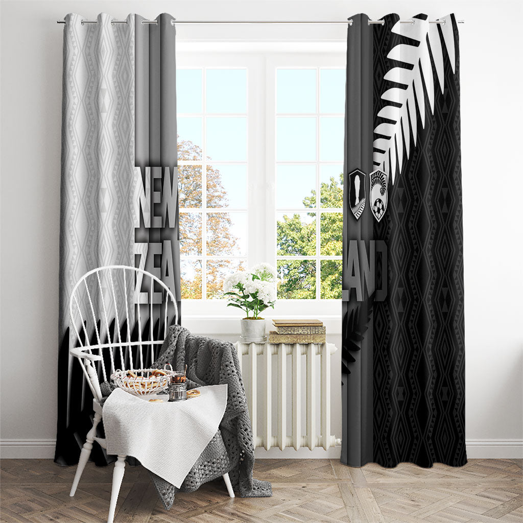 New Zealand Football Window Curtain Silver Fern Maori Pattern Monochrome DT05 - Polynesian Pride