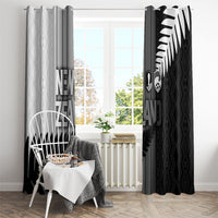 New Zealand Football Window Curtain Silver Fern Maori Pattern Monochrome DT05 - Polynesian Pride