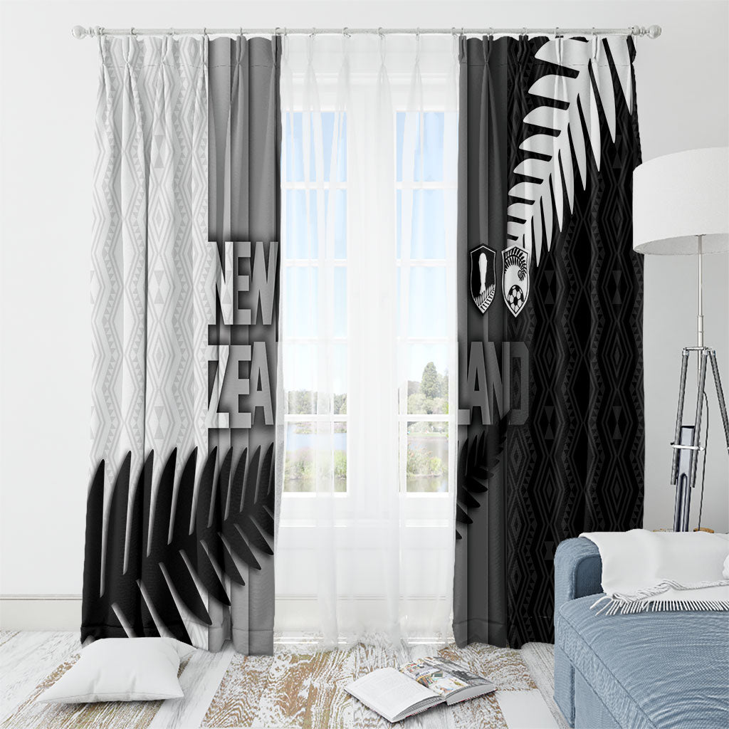 New Zealand Football Window Curtain Silver Fern Maori Pattern Monochrome DT05 - Polynesian Pride