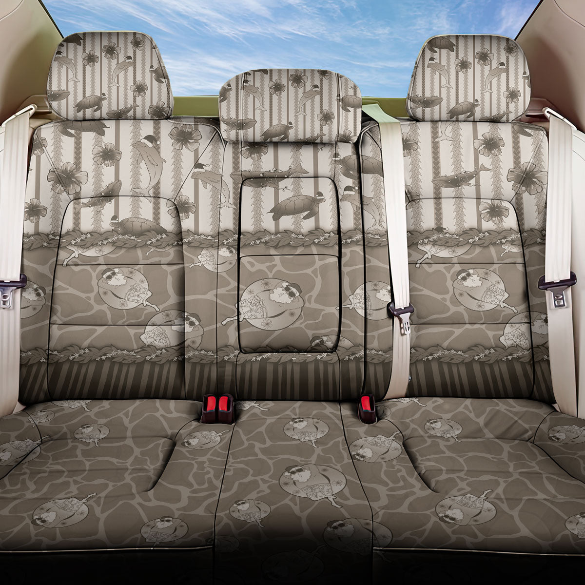Hawaii Christmas In July Back Car Seat Cover Beige Mele Kalikimaka Sea Animals DT05 One Size Beige - Polynesian Pride