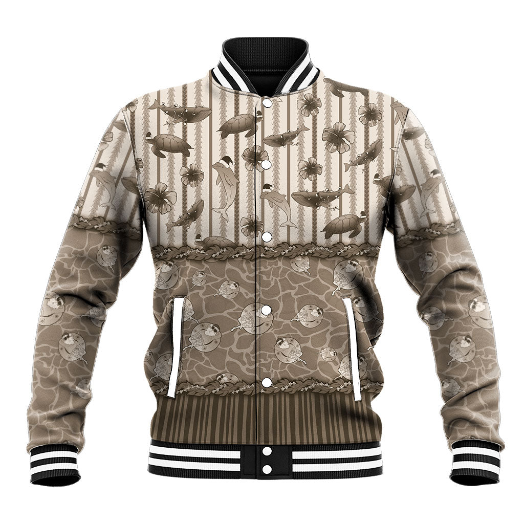 Hawaii Christmas In July Baseball Jacket Beige Mele Kalikimaka Sea Animals