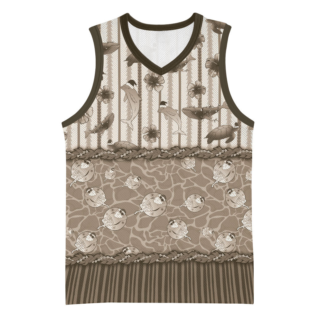 Hawaii Christmas In July Basketball Jersey Beige Mele Kalikimaka Sea Animals DT05 Unisex Beige - Polynesian Pride