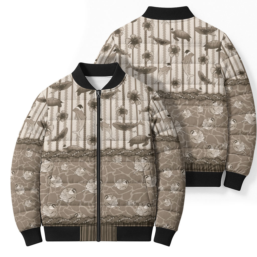 Hawaii Christmas In July Bomber Puffer Jacket Beige Mele Kalikimaka Sea Animals