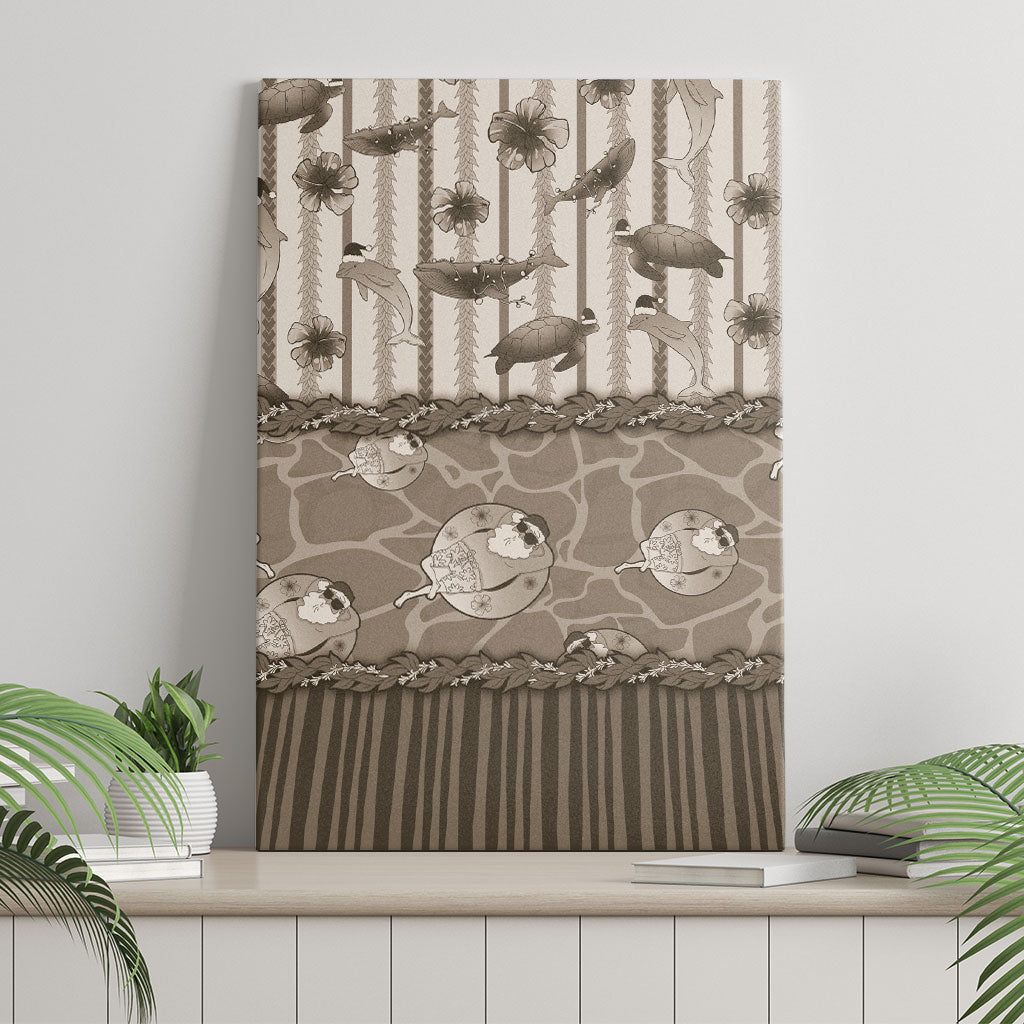 Hawaii Christmas In July Canvas Wall Art Beige Mele Kalikimaka Sea Animals