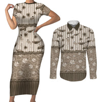Hawaii Christmas In July Couples Matching Short Sleeve Bodycon Dress and Long Sleeve Button Shirt Beige Mele Kalikimaka Sea Animals DT05 Beige - Polynesian Pride