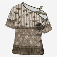 Hawaii Christmas In July Cross Shoulder Shirt Beige Mele Kalikimaka Sea Animals DT05 Female Beige - Polynesian Pride