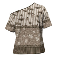 Hawaii Christmas In July Cross Shoulder Shirt Beige Mele Kalikimaka Sea Animals DT05 - Polynesian Pride