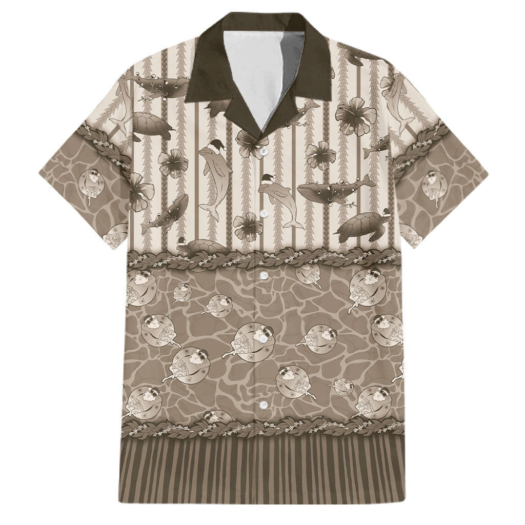 Hawaii Christmas In July Family Matching Long Sleeve Bodycon Dress and Hawaiian Shirt Beige Mele Kalikimaka Sea Animals DT05 Dad's Shirt - Short Sleeve Beige - Polynesian Pride