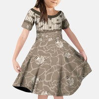 Hawaii Christmas In July Family Matching Off The Shoulder Long Sleeve Dress and Hawaiian Shirt Beige Mele Kalikimaka Sea Animals DT05 Daughter's Dress Beige - Polynesian Pride