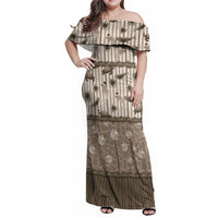 Hawaii Christmas In July Family Matching Off Shoulder Maxi Dress and Hawaiian Shirt Beige Mele Kalikimaka Sea Animals DT05 Mom's Dress Beige - Polynesian Pride