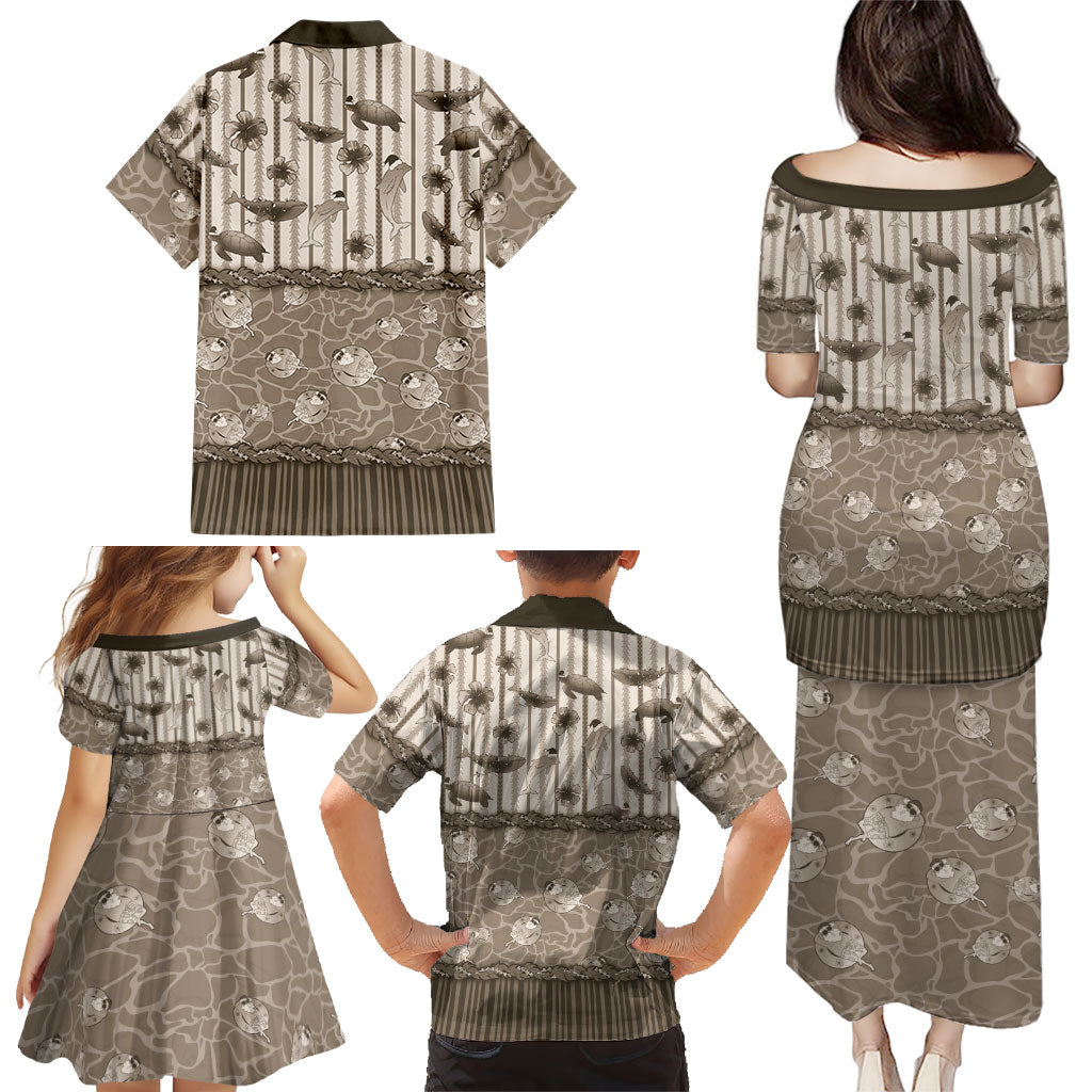 Hawaii Christmas In July Family Matching Puletasi and Hawaiian Shirt Beige Mele Kalikimaka Sea Animals DT05 - Polynesian Pride