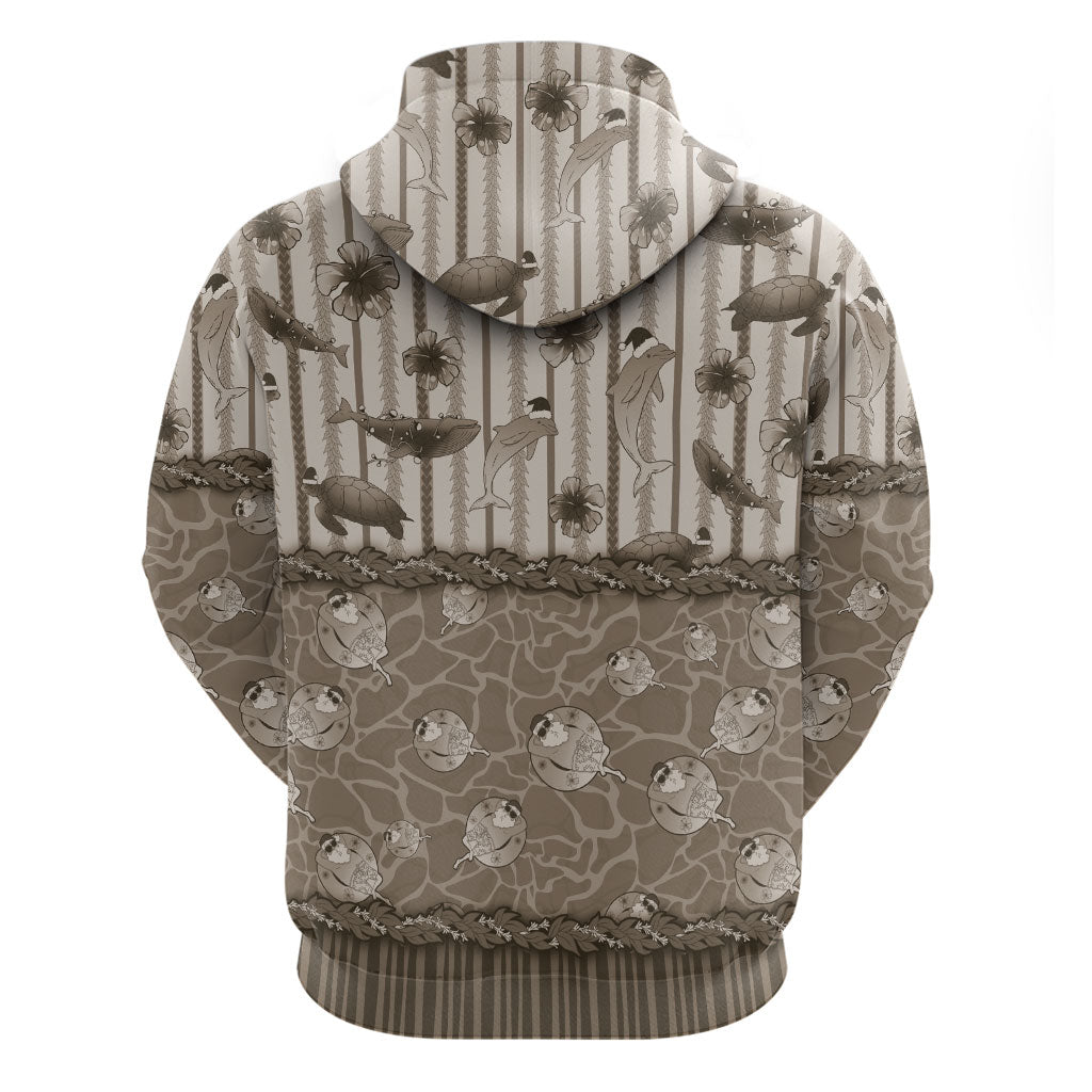 Hawaii Christmas In July Hoodie Beige Mele Kalikimaka Sea Animals DT05 - Polynesian Pride