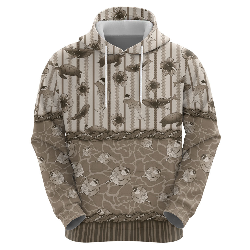 Hawaii Christmas In July Hoodie Beige Mele Kalikimaka Sea Animals DT05 - Polynesian Pride