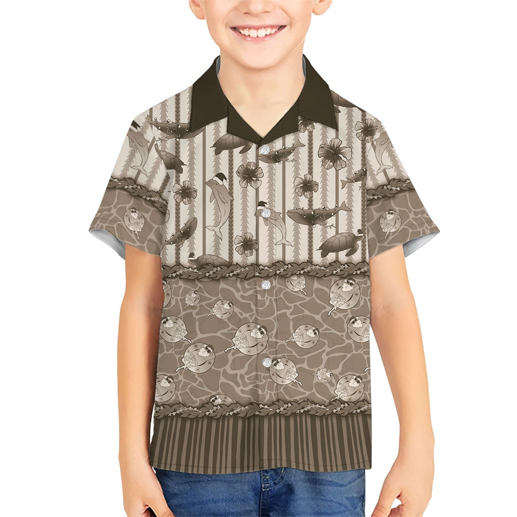Hawaii Christmas In July Kid Hawaiian Shirt Beige Mele Kalikimaka Sea Animals DT05 Kid Beige - Polynesian Pride