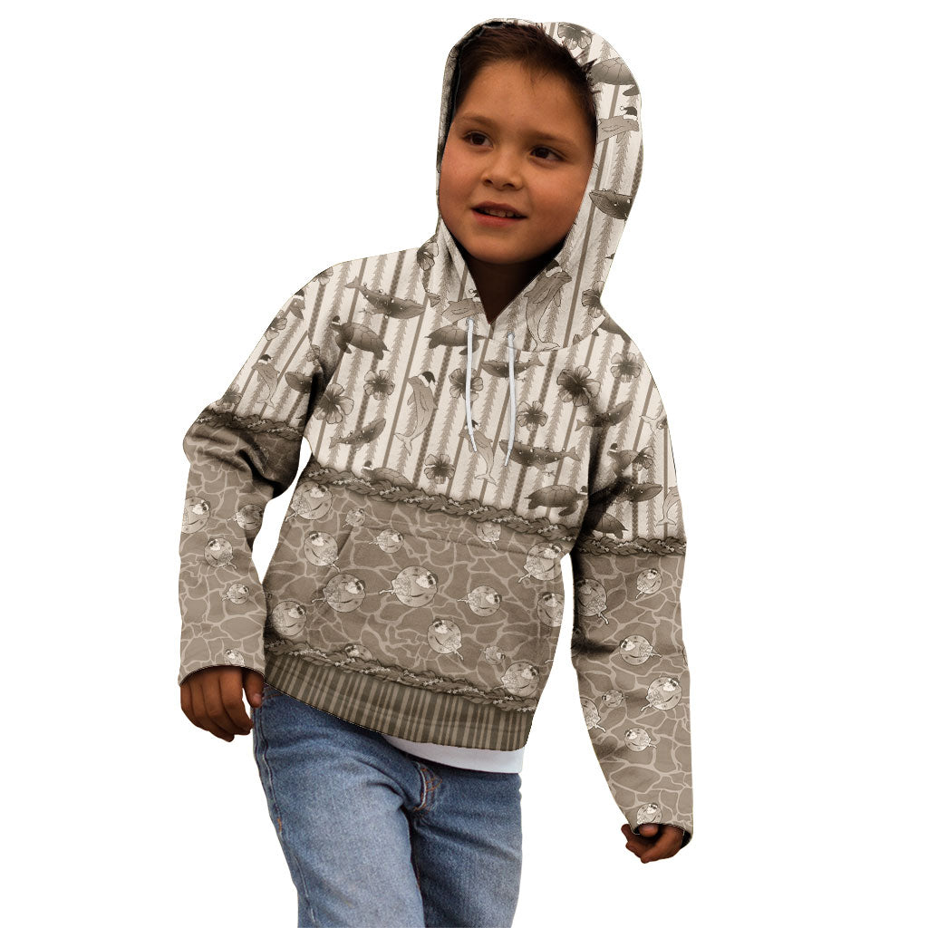 Hawaii Christmas In July Kid Hoodie Beige Mele Kalikimaka Sea Animals DT05 - Polynesian Pride