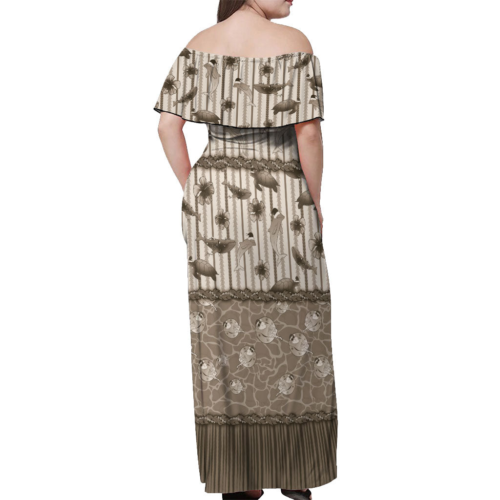 Hawaii Christmas In July Off Shoulder Maxi Dress Beige Mele Kalikimaka Sea Animals DT05 - Polynesian Pride