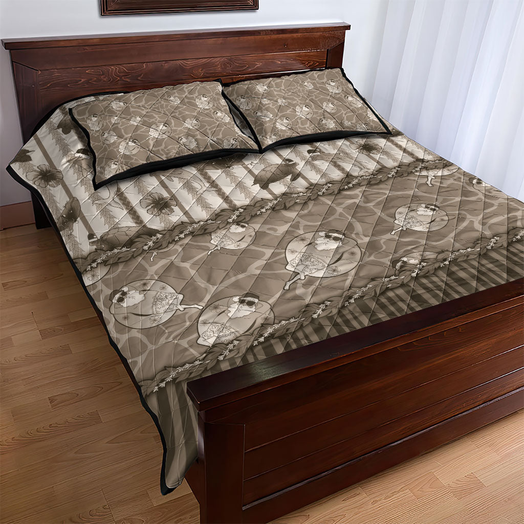 Hawaii Christmas In July Quilt Bed Set Beige Mele Kalikimaka Sea Animals