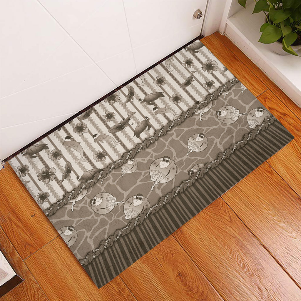 Hawaii Christmas In July Rubber Doormat Beige Mele Kalikimaka Sea Animals