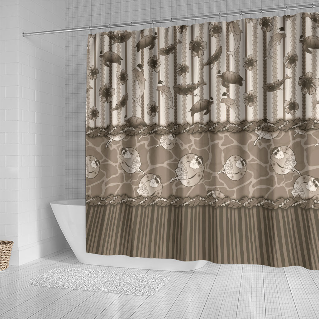 Hawaii Christmas In July Shower Curtain Beige Mele Kalikimaka Sea Animals
