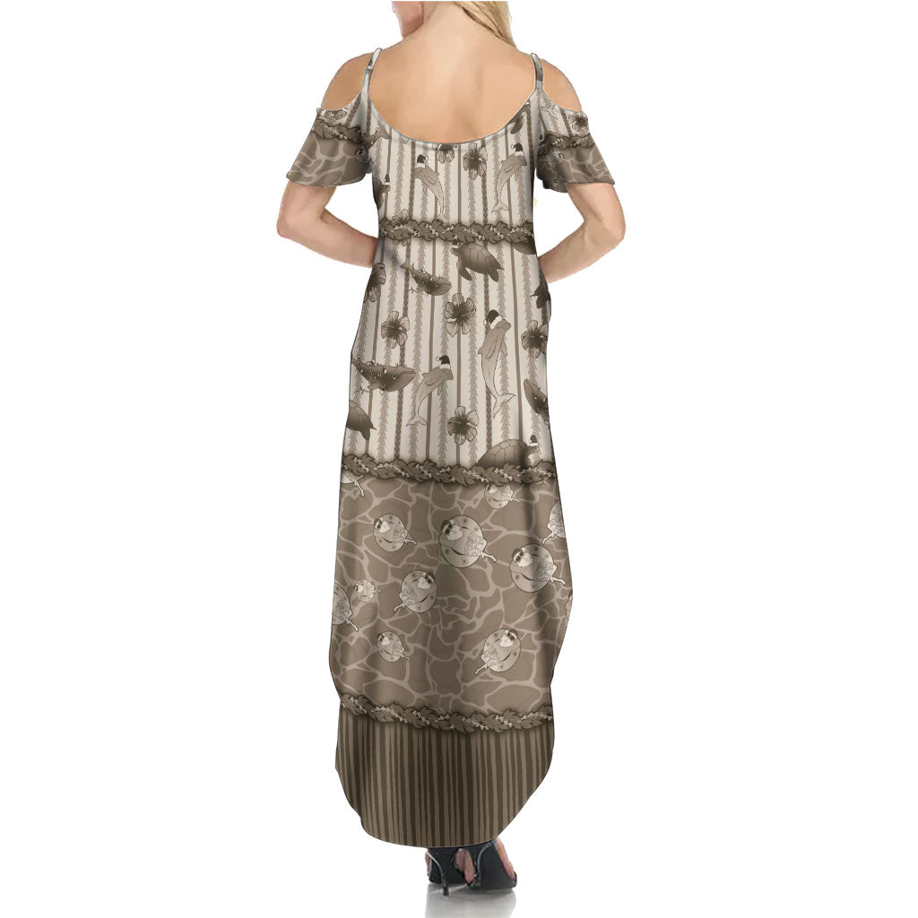 Hawaii Christmas In July Summer Maxi Dress Beige Mele Kalikimaka Sea Animals DT05 - Polynesian Pride