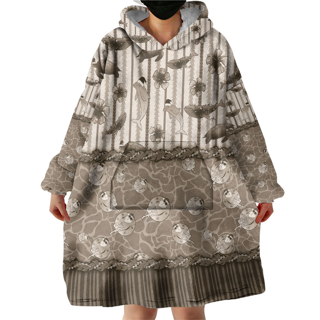 Hawaii Christmas In July Wearable Blanket Hoodie Beige Mele Kalikimaka Sea Animals DT05 - Polynesian Pride