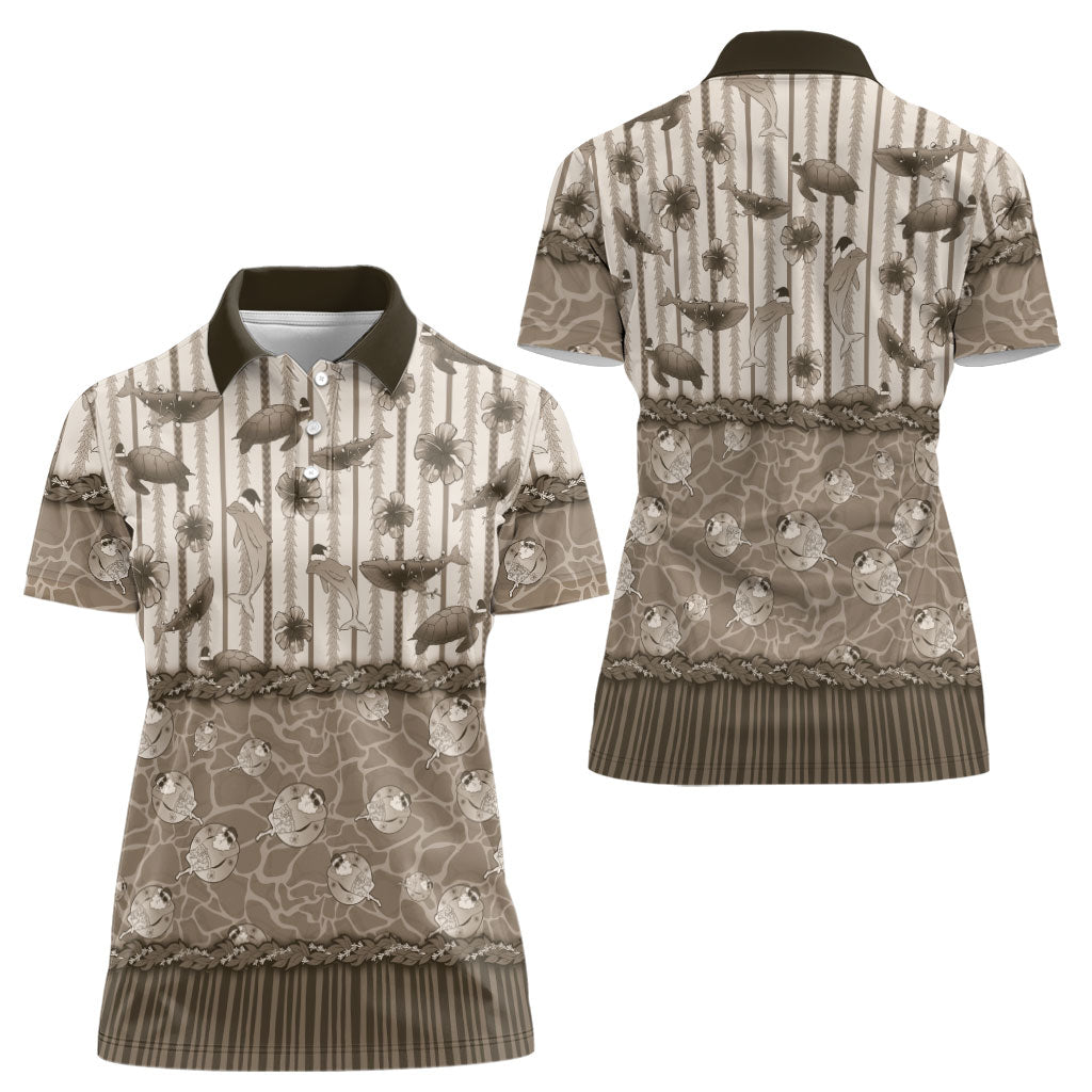 Hawaii Christmas In July Women Polo Shirt Beige Mele Kalikimaka Sea Animals DT05 - Polynesian Pride