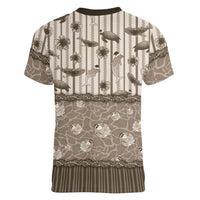 Hawaii Christmas In July Women V-Neck T-Shirt Beige Mele Kalikimaka Sea Animals DT05 - Polynesian Pride