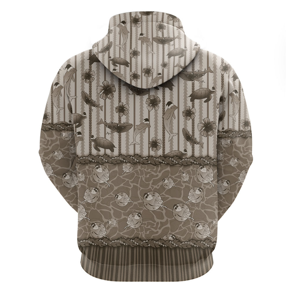 Hawaii Christmas In July Zip Hoodie Beige Mele Kalikimaka Sea Animals DT05 - Polynesian Pride