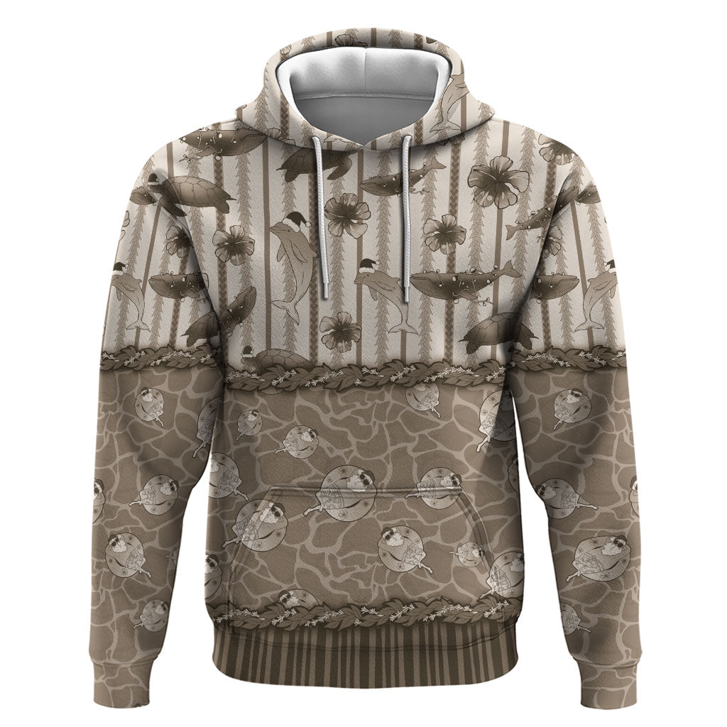 Hawaii Christmas In July Zip Hoodie Beige Mele Kalikimaka Sea Animals DT05 Pullover Hoodie Beige - Polynesian Pride
