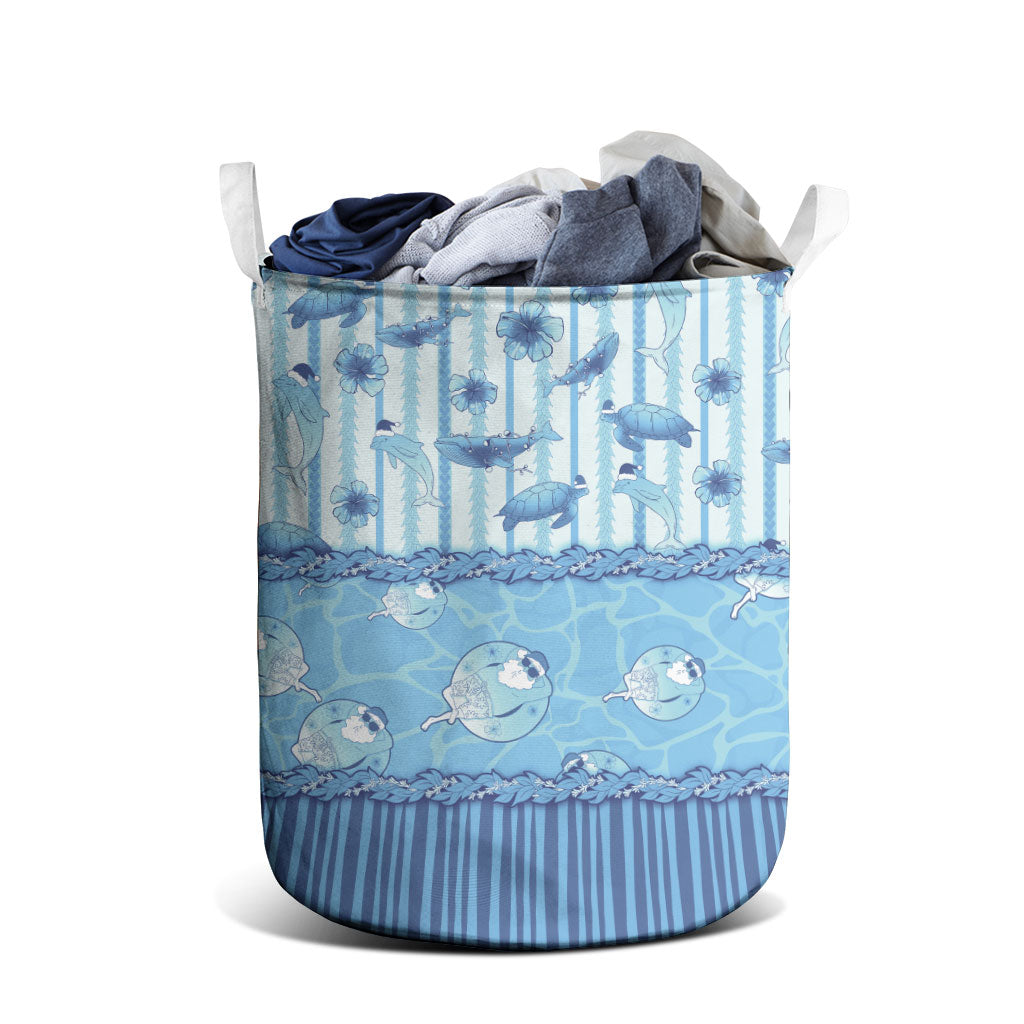 Hawaii Christmas In July Laundry Basket Sky Blue Mele Kalikimaka Sea Animals