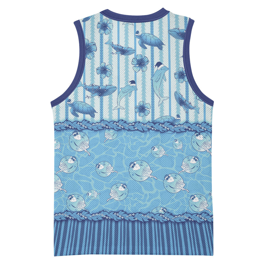 Hawaii Christmas In July Basketball Jersey Sky Blue Mele Kalikimaka Sea Animals DT05 - Polynesian Pride