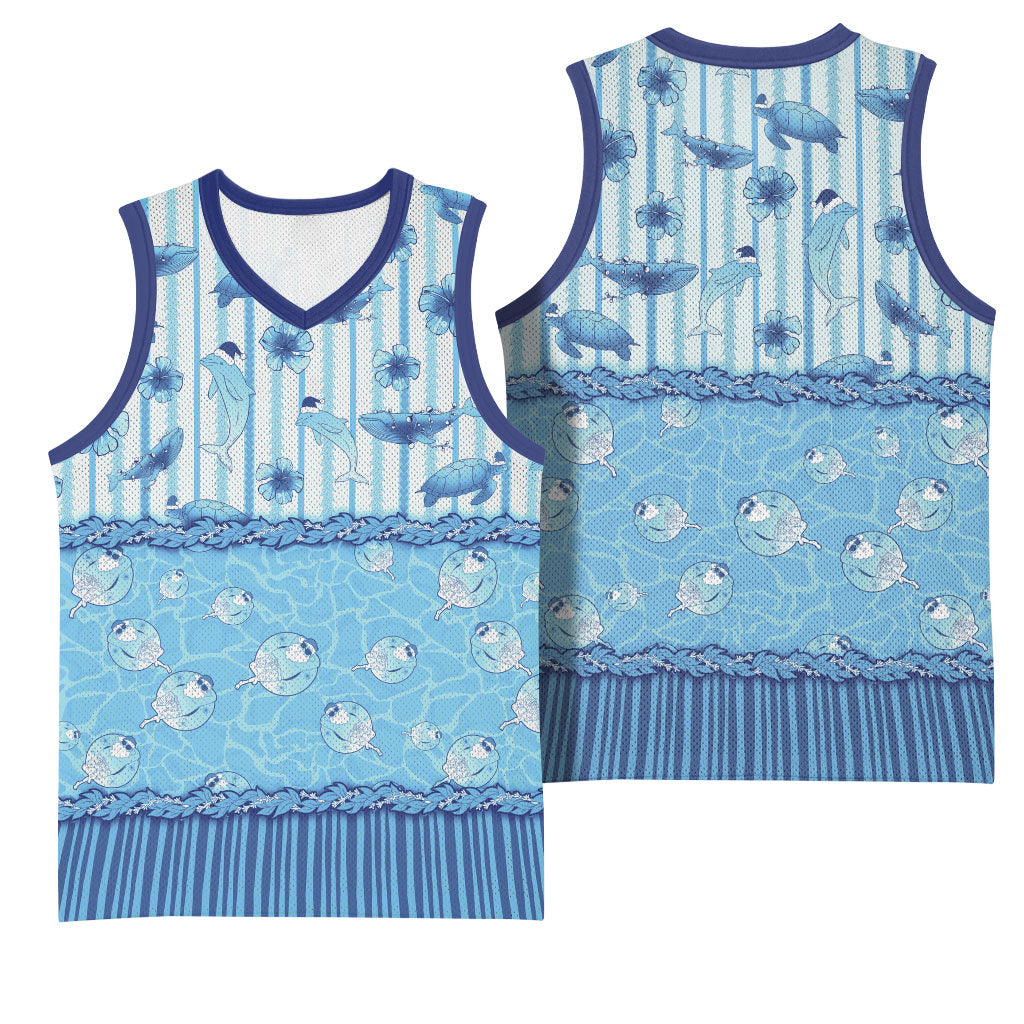 Hawaii Christmas In July Basketball Jersey Sky Blue Mele Kalikimaka Sea Animals DT05 - Polynesian Pride