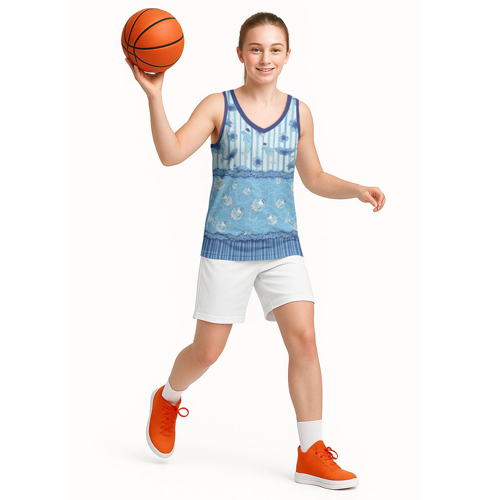 Hawaii Christmas In July Basketball Jersey Sky Blue Mele Kalikimaka Sea Animals DT05 - Polynesian Pride