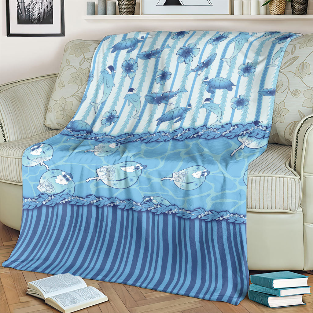 Hawaii Christmas In July Blanket Sky Blue Mele Kalikimaka Sea Animals