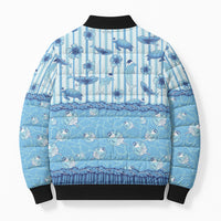 Hawaii Christmas In July Bomber Puffer Jacket Sky Blue Mele Kalikimaka Sea Animals