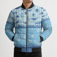 Hawaii Christmas In July Bomber Puffer Jacket Sky Blue Mele Kalikimaka Sea Animals