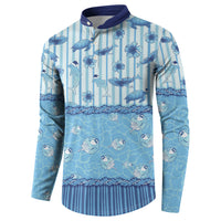Hawaii Christmas In July Button Sweatshirt Sky Blue Mele Kalikimaka Sea Animals