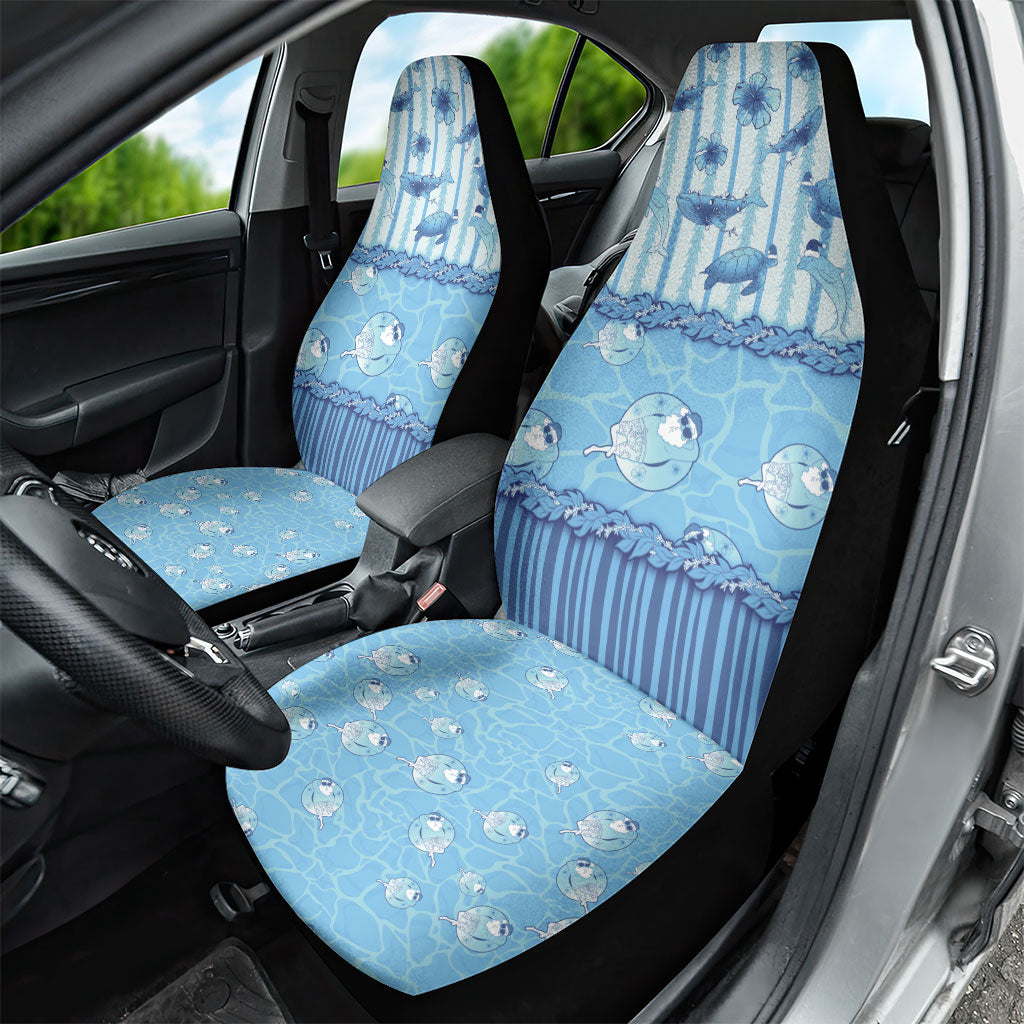 Hawaii Christmas In July Car Seat Cover Sky Blue Mele Kalikimaka Sea Animals DT05 - Polynesian Pride