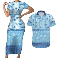 Hawaii Christmas In July Couples Matching Short Sleeve Bodycon Dress and Hawaiian Shirt Sky Blue Mele Kalikimaka Sea Animals DT05 Blue - Polynesian Pride