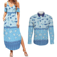 Hawaii Christmas In July Couples Matching Summer Maxi Dress and Long Sleeve Button Shirt Sky Blue Mele Kalikimaka Sea Animals DT05 Blue - Polynesian Pride
