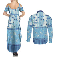 Hawaii Christmas In July Couples Matching Summer Maxi Dress and Long Sleeve Button Shirt Sky Blue Mele Kalikimaka Sea Animals DT05 - Polynesian Pride