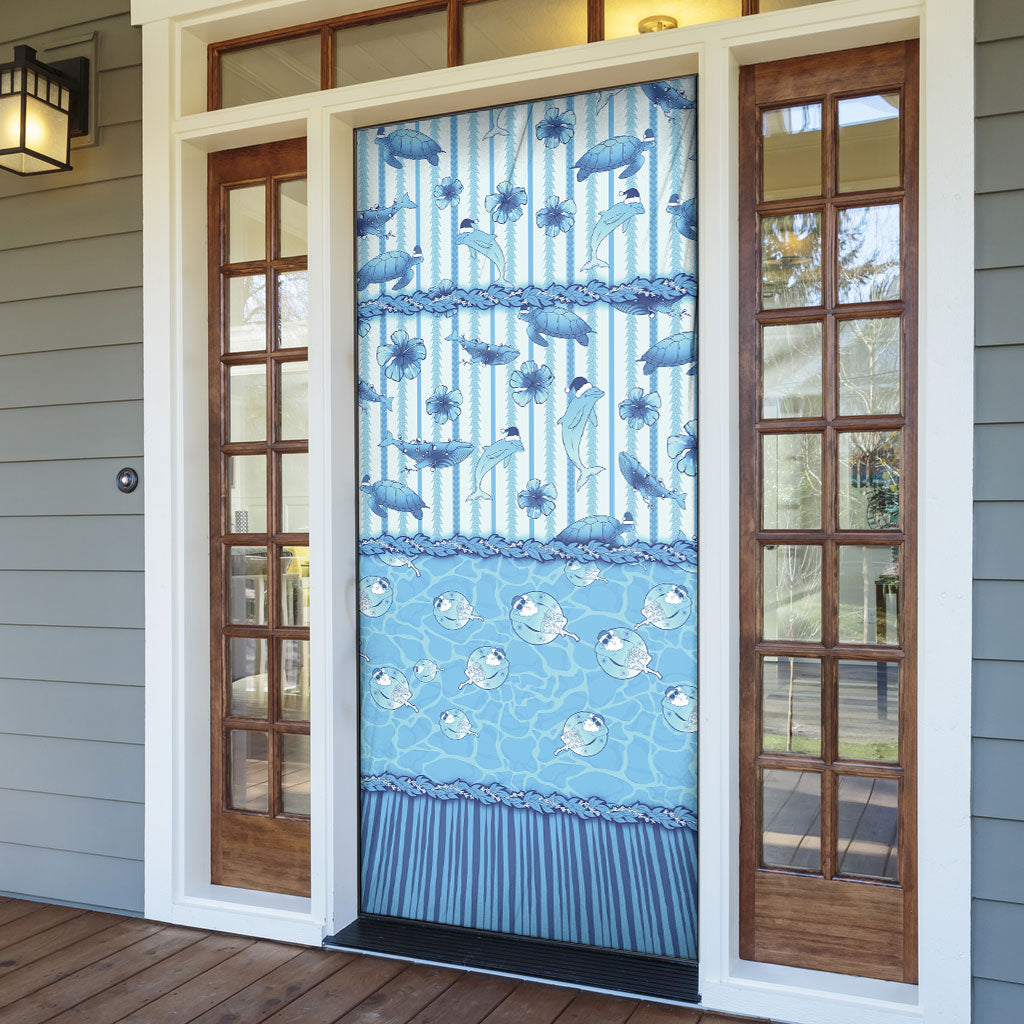 Hawaii Christmas In July Door Cover Sky Blue Mele Kalikimaka Sea Animals DT05 - Polynesian Pride