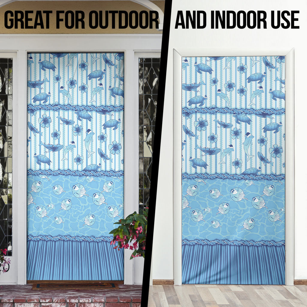 Hawaii Christmas In July Door Cover Sky Blue Mele Kalikimaka Sea Animals DT05 - Polynesian Pride