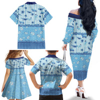 Hawaii Christmas In July Family Matching Off The Shoulder Long Sleeve Dress and Hawaiian Shirt Sky Blue Mele Kalikimaka Sea Animals DT05 - Polynesian Pride