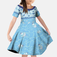 Hawaii Christmas In July Family Matching Off Shoulder Maxi Dress and Hawaiian Shirt Sky Blue Mele Kalikimaka Sea Animals DT05 Daughter's Dress Blue - Polynesian Pride