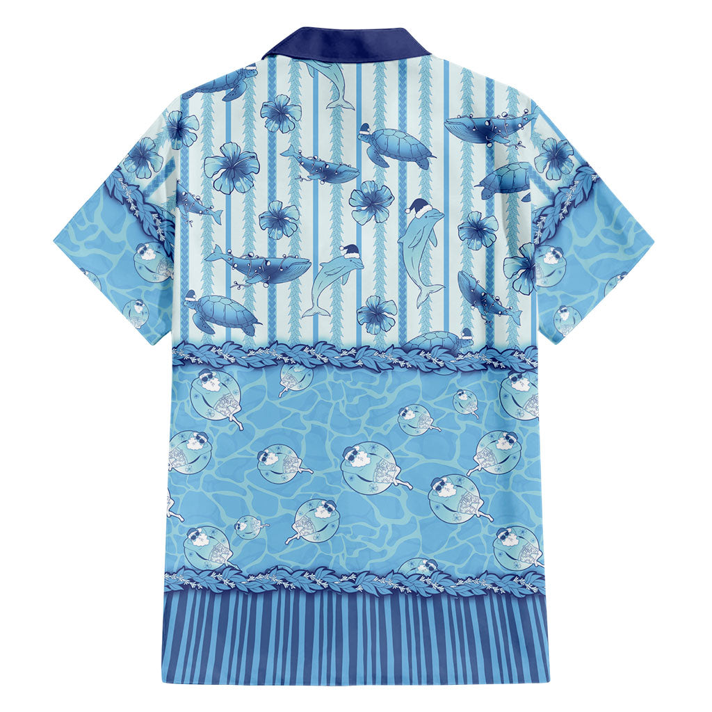 Hawaii Christmas In July Family Matching Off Shoulder Maxi Dress and Hawaiian Shirt Sky Blue Mele Kalikimaka Sea Animals DT05 - Polynesian Pride