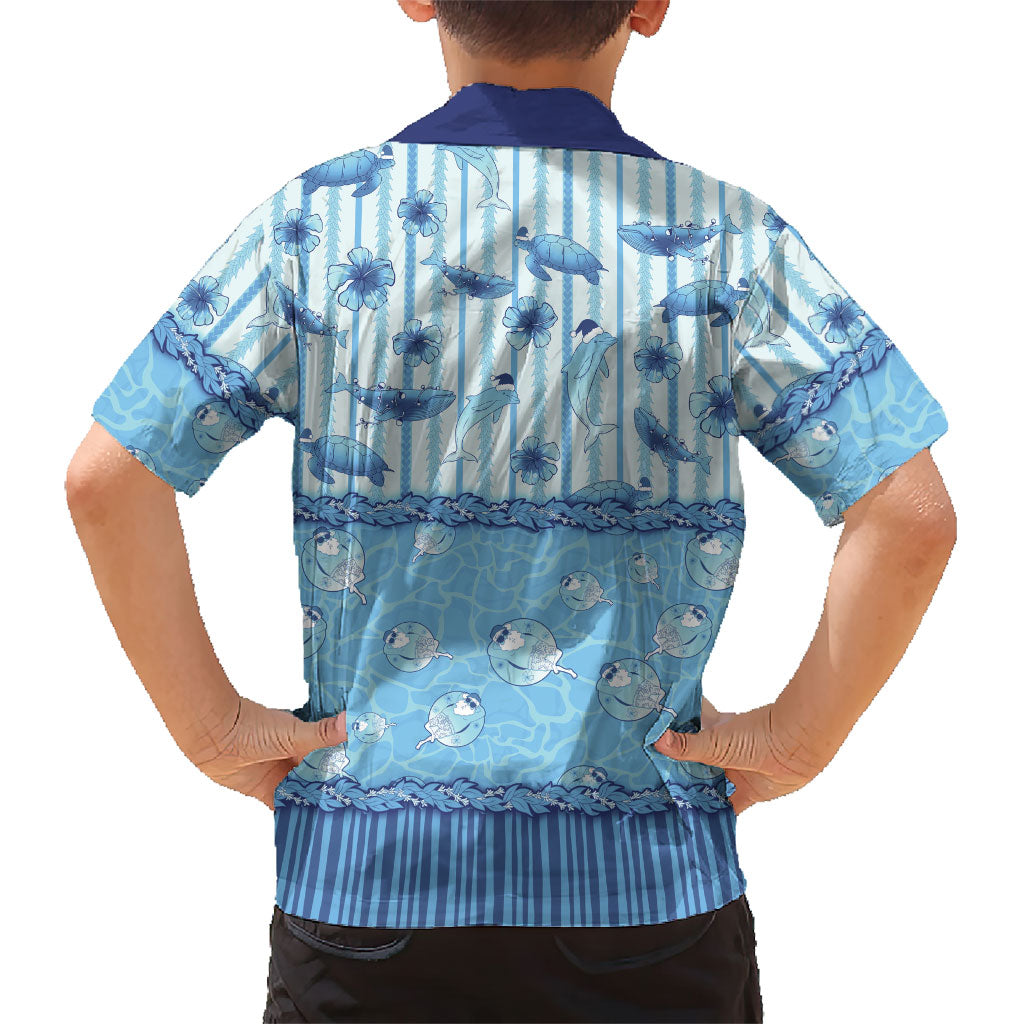 Hawaii Christmas In July Family Matching Off Shoulder Short Dress and Hawaiian Shirt Sky Blue Mele Kalikimaka Sea Animals DT05 - Polynesian Pride